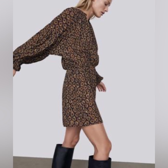 ZARA METALLIC PRINT DRESS WITH BALLOON SLEEVES - Picture 6 of 7